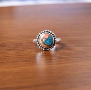 High Quality 10mm Beaded Baho Bezel Setting Solid 925 Sterling Silver <b>Ring</b> with Spiny Oyster Copper <b>Turquoise</b> for Women - Product Image 2