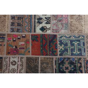Tapis vintage 4,8x4,8 pieds, tapis turc patchwork, tapis en laine géométrique arc-en-ciel - Product Image 4