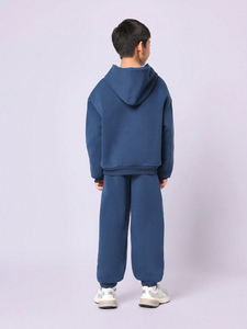 Conjunto de Sudadera con capucha Vintage de dos piezas para niños, pantalones largos acampanados con patrón sólido para invierno, opciones de talla grande disponibles - Product Image 6