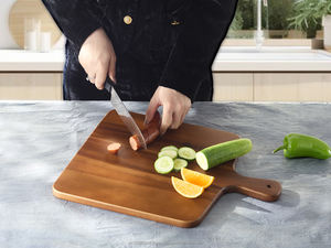 Plato cuadrado de madera de acacia para servir con asa para cortar y picar carne, tablas de charcutería amigables para restaurantes - Product Image 4