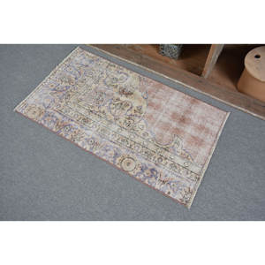 Alfombra de lana turca Vintage de 2x3,5 pies, tejido plano de retazos beige y azul para decoraciones de sala de estar con respaldo de látex - Product Image 4