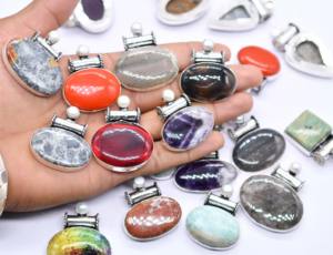 Lote de colgantes de cristal natural, venta al por mayor, joyería de piedras preciosas múltiples, colgante bohemio Chapado en plata de ley 925, piedras preciosas surtidas - Product Image 3