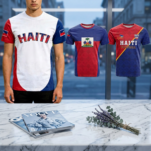 Haiti <b>Football</b> Jersey Men's Short Sleeve Patriotic Flag Design Breathable Polyester T-Shirt Casual Sport Wear - Product Image 4