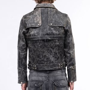 OEM Custom Logo <b>Genuine</b> Faux Real Pu Leather Motorcycle Zipper Jackets for Men - Product Image 2