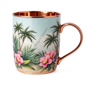 Tasse droite en cuivre tropical Design élégant en métal écologique durable avec un bel autocollant pour le café, le thé et les cadeaux - Product Image 2