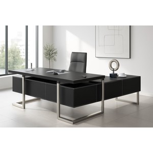 Scrivania Direzionale Stile Contemporaneo VENICE Design Sinistro 2.2x0.85x0.7 Scrivania da Ufficio Nera - Product Image 3