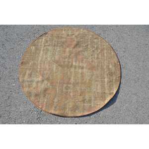 Alfombra Turca Vintage, Alfombra Redonda de 3.6x3.6 pies, Alfombra Marroquí Marrón Rojiza - Product Image 3