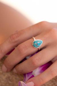 Bague de naissance de décembre faite à la main en cuivre Turquoise larme pierre précieuse en argent sterling naturel 925 bijoux de fête MR224 - Product Image 2