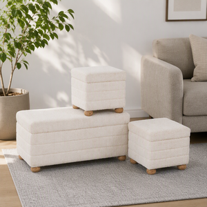 Panca contenitore in tessuto Teddy Fleece con gambe in legno massello, poggiapiedi contenitore quadrato/rettangolare - Product Image 1