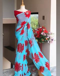 Sari Georgette moderno para bodas Diwali Graduaciones Playas-Producto de tendencia - Product Image 4