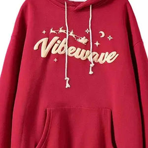 Sudadera con capucha con estampado de soplo en 3D, jersey de invierno de Color rojo, sudaderas con logotipo en relieve, algodón, poliéster, Sudadera con capucha de lana en blanco para hombres - Product Image 5