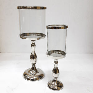 Bougeoir en verre polonais brillant de forme ronde en métal d'acier inoxydable Décoration d'éclairage à la maison d'occasion faite à la main de luxe - Product Image 1