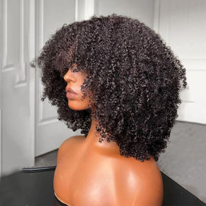 Pelucas rizadas con flequillo para mujeres negras, cabello humano virgen, corto, de alta densidad, hecha a máquina, vietnamita - Product Image 6