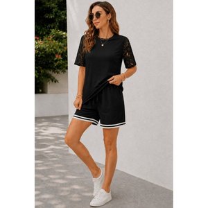 Conjunto de Dos Piezas para Mujer, Blusa de Manga Corta con Cuello Redondo y Pantalones Cortos, Modelo 34605 - Negro - Product Image 3