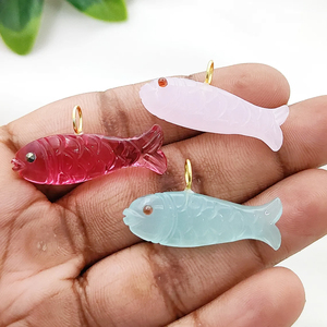 ลูกปัดหินสีชมพูขนาด21x11มม. สลักรูปปลาทำด้วยมือมีห่วงขนาด5มม. ชุบทองด้วย925ชุบทอง - Product Image 6