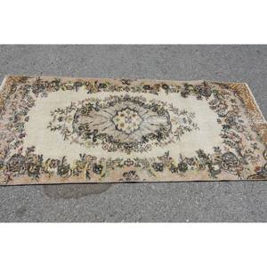 Tapis turc fait main classique Beige marron 3.1x6.8ft pour salon chambre ou couloir pour adolescents matériel fourrure - Product Image 3