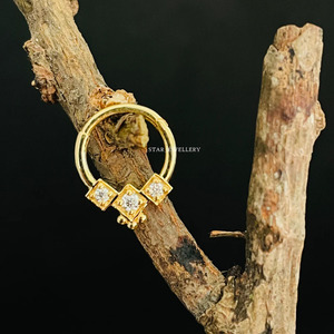 14K Solid Gold Genuine Natural Diamond Trio Stone <b>Septum</b> Clicker Fine Jewelry. - Product Image 1