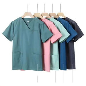 2024 alta calidad de los hombres de manga corta de verano Hospital Scrubs nuevo diseño multi-bolsillos cremallera traje de fregado de cuello alto conjuntos de fregado - Product Image 4