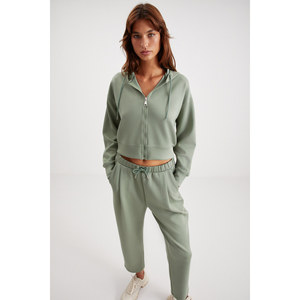 GRIMELANGE Jill <b>Women's</b> Relaxed Fit Comfortable Fit Hooded <b>Zipped</b> Premium Fabric Knit Crop <b>Sweatshirt</b> - Product Image 3