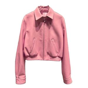 Chaqueta de Cuero Rosa Auténtico para Mujer, Estilo Motera, Invierno 2025, OEM, Transpirable, Tejida, Ecológica, Ligera, de Alta Calidad - Product Image 6