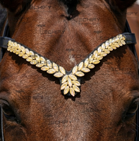 Fronture de cheval en cuir de luxe ornée de cristaux d'opale jaune en forme de V, faite à la main, confortable, durable, couleur, logo et taille personnalisables