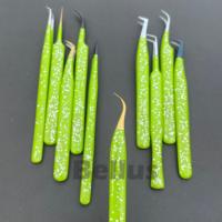 Pinset Ekstensi Bulu Mata Profesional Warna Sesuai Pesanan, Tahan Lama, Bahan Stainless Steel 12cm 13cm, Alat Bulu Mata Berkilau untuk Penggunaan Salon OEM