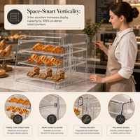 Vitrine de Comptoir en Acrylique Transparent à 3 Niveaux Personnalisée pour Aliments, avec Emplacement pour Pinces, Idéale pour Boulangerie, Pâtisserie, Donuts, Biscuits, Café et Magasins