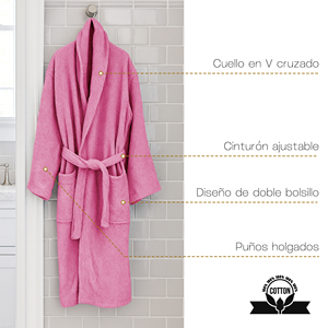 Albornoz Unisex 100% Algodón con Cinturón, Cuello en V, Mangas Anchas, Dos Bolsillos - Toalla de Baño Suave y Absorbente y Tapete para Bañera - Product Image 3