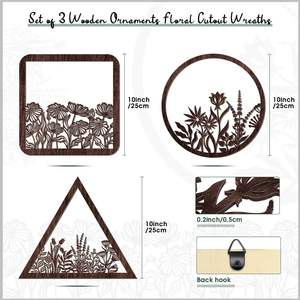 3 Pieces Geometry Wall Art Wood Pediments Sacred <b>Flower</b> Art <b>Wooden</b> Floral Wall Decor Minimalist Floral Hanging - Product Image 2