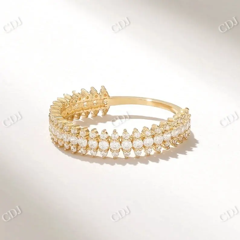 Marka yeni özel gerçek elmas düğün yüzük benzersiz 3 satır açacağı elmas yarım sonsuzluk düğün Band 14K katı altın yüzük