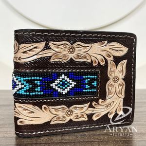 Vente en gros de portefeuille en cuir usiné à la main de haute qualité personnalisé en cuir véritable avec blocage RFID perlé porte-cartes à deux volets pour hommes - Product Image 1