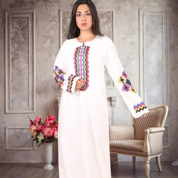 ดูไบ Jalabiya การออกแบบล่าสุดฝ้ายปัก Jalabiya สำหรับผู้หญิงเสื้อผ้าอิสลาม Jilbab 2022