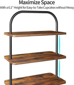 ชั้นวางคัพเค้กไม้และโลหะ 3 ชั้น สีน้ำตาล สไตล์ฟาร์มเฮาส์ ขนาดใหญ่ ถาดเสิร์ฟอเนกประสงค์สำหรับจัดแสดงและเสิร์ฟขนมหวาน - Product Image 2