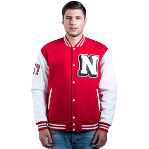Custom Varsity Baseball <b>Jacket</b> Red White Stand Letterman Bomber Style Featuring Chenille <b>Patch</b> for College Use Bulk Supply - Product Image 1