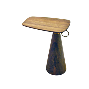 Table d'appoint moderne en bois d'acacia massif, base unique en forme de piédestal, table d'appoint ronde, finition noyer foncé, meubles de salon - Product Image 6