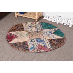 Alfombra rústica de lana Beige de 3,3 'X 3,3 ', alfombra de yute de retazos de estilo Vintage turco para sala de estar, respaldo de látex clásico para pasillo - Product Image 3