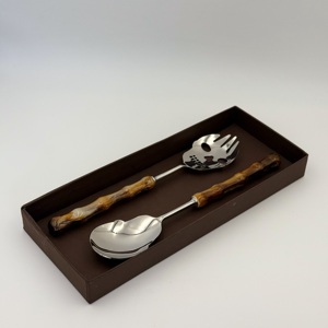 Ensemble de serveurs à salade décoratifs en acier inoxydable, fabriqués à la main avec une poignée en résine, avec boîte, ensemble de service de cuisine - Product Image 2