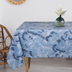 100% Cotton <b>Table</b> <b>Cloth</b> Woven Design <b>Blue</b>-Beige Print 210gsm Size 150 X 220 cms Home Textile Product From India Exporters - Product Image 1