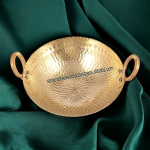 Hand Made Heavy Hammered <b>Kadhai</b> Brass Utensil Cooking Kadai for Home Restaurant Kitchen Health Benefits - Product Image 2
