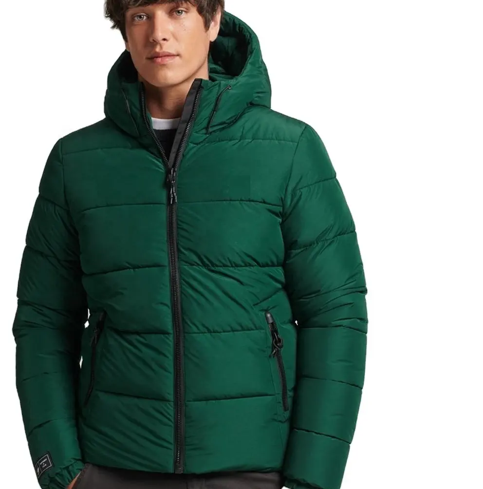 Tùy chỉnh mùa đông độn áo khoác cho nam giới đứng cổ áo giản dị outwear Chất lượng cao độn màu xanh lá cây nhuộm quá khổ dây kéo ấm đóng cửa.