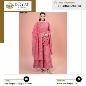 Trusted Dealer of Highest Selling Beautiful Pink Georgette Gown & Dupatta with Thread & <b>Gota</b> Work Kurti for Ladies - Product Image 3