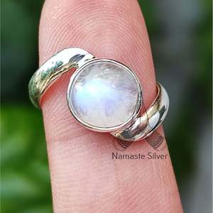 Rainbow Moonstone Handmade <b>Statement</b> <b>Ring</b> Sterling <b>Silver</b> Boho Men's for Anniversary Birthday Christmas Valentine's Day Gift - Product Image 5