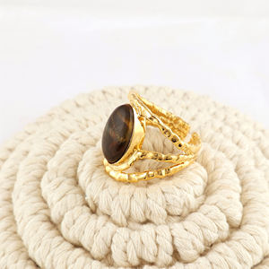 Nueva colección de anillos de ojo de tigre negro en latón chapado en oro de 18k, joyería elegante y con estilo, accesorios para fiestas para mujeres. - Product Image 2