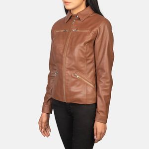 wholesale customized Brown Leather <b>Jacket</b> OEM Service Plain Dyed high quality professional manufactures - Product Image 4