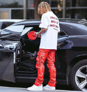 Pantalons cargo en cuir de haute qualité pour hommes, pantalons amples multi-poches en cuir personnalisés, streetwear pour hommes - Product Image 3