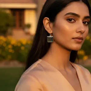 Boucles d'oreilles carrées en argent 925 avec chalcédoine, bijoux élégants en cristal pour femmes, cadeau - Product Image 2