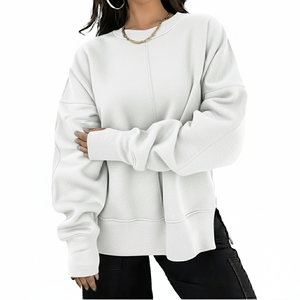 Nuevo suéter de Venta caliente, sudadera dividida de gama alta para mujer, hombro caído, logotipo personalizado, impresión, ropa informal sólida, OEM - Product Image 1