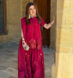 CRÉPE FRANÇAIS LOURD BRODÉ SEQUENCE WORK AVEC FANCY TOP PALAZZO DUPATTA SET - Product Image 3