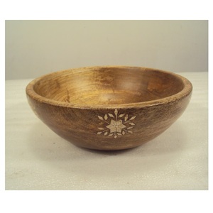 Bol de service en bois naturel fini rustique pour soupe à salade utilisation d'ustensiles de cuisine alimentaire - Product Image 1