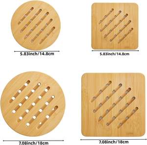 Almohadillas calientes, salvamanteles, salvamanteles de madera de bambú sólido para platos calientes y ollas con almohadillas antideslizantes, almohadillas resistentes al calor, salvamanteles para tetera, 4 Uds. - Product Image 5